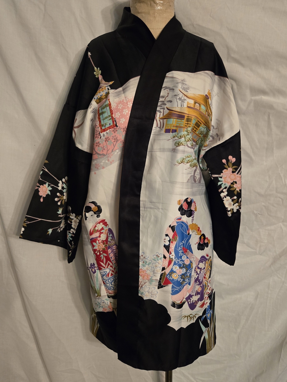 Vintage Black & White Floral Kimono Cardigan - Picture 6 of 15